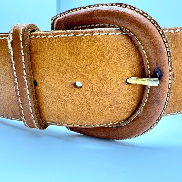 Leather Tan Camel Brown Belt Spain Womens Vintage  Size L - Picture 2 of 10